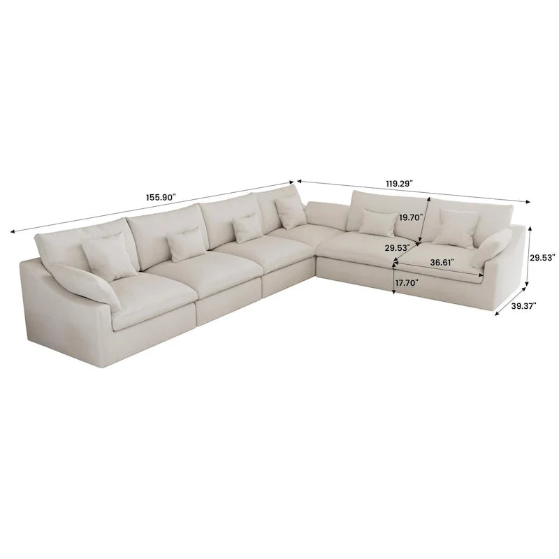 Großes Ecksofa aus Leinen für das Wohnzimmer-Set