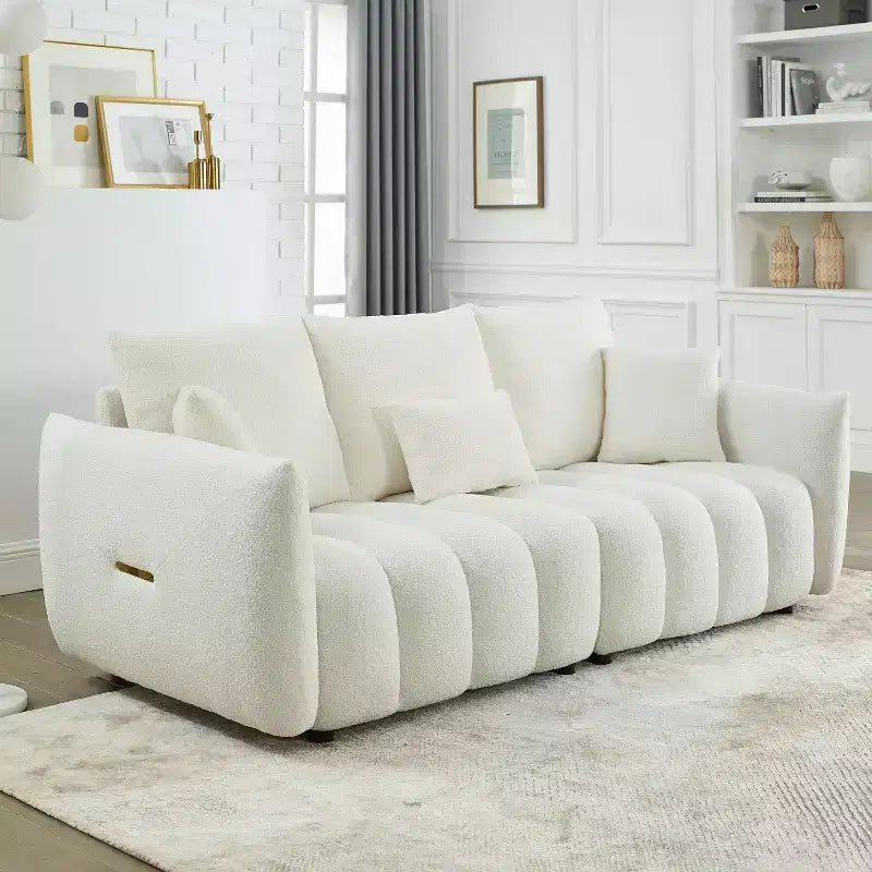 GDFStudio Alanna 79,5 Modernes 3-Sitzer-Sofa mit Teddyfell-Bezug und Kissen