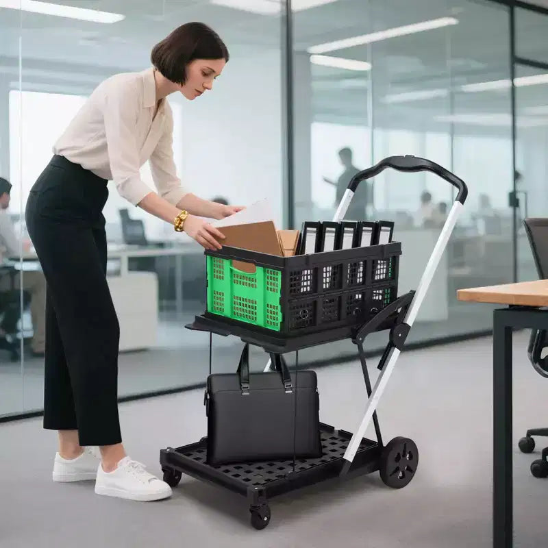 Zweistufige klappbare Einkaufswagen für Lebensmittel, 90 kg Tragkraft, zusammenklappbarer tragbarer Einkaufswagen mit Rädern und abnehmbarer Kiste für Einkaufszentrum, blau