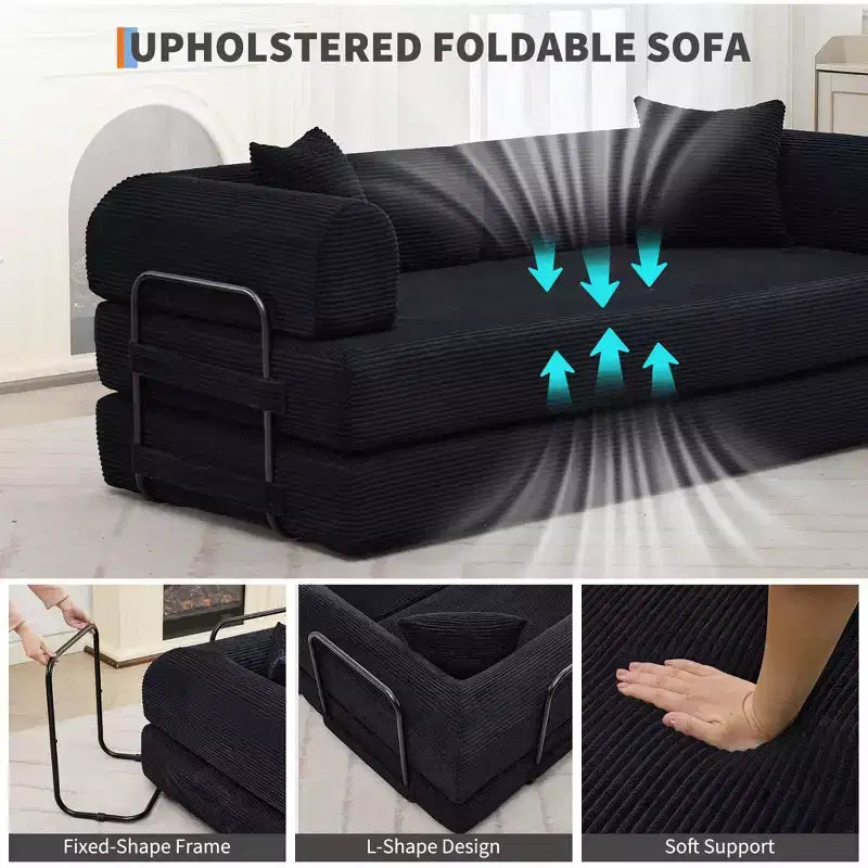 4-in-1 Schlafsofa, 79" rahmenloses Cord-Klappbodenbett mit Kissen, keine Montage erforderlich, Zweisitzer für kleine Wohnungen