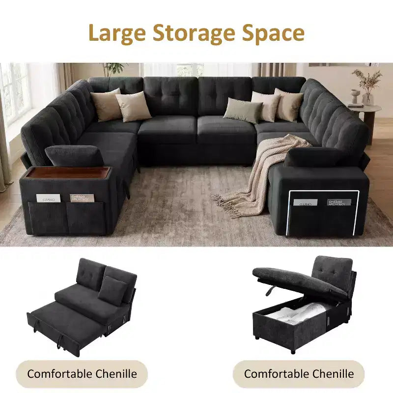 Dyonery 112 Modulares Schlafsofa mit Ausziehfunktion, U-förmiges Schnittsofa mit Stauraum, extra breite und tiefe Sitzflächen für das Wohnzimmer
