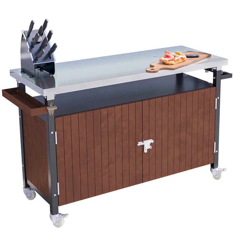 Outdoor-Grillwagen mit Edelstahlplatte (ohne Hocker)