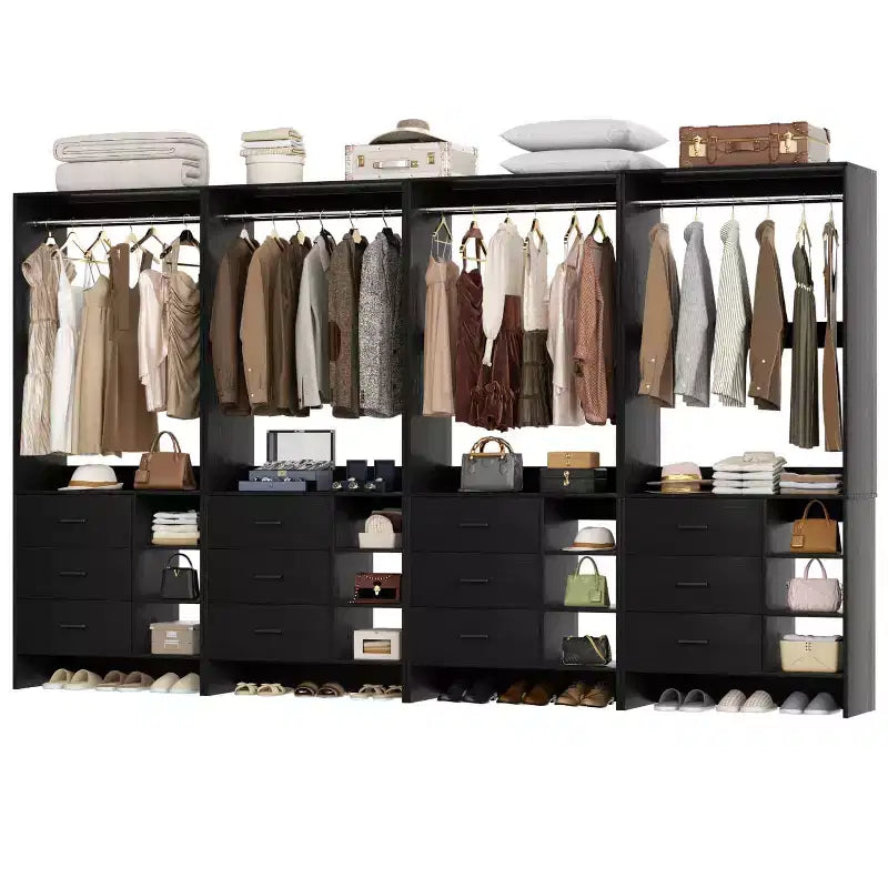 Besiost 4er-Set Kleiderschrank-Organizer mit Holzschubladen und Kleiderstangen