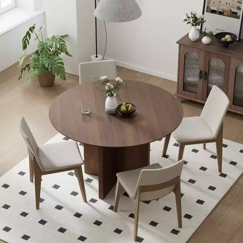 PexFix 45 x 45 runder Esstisch aus Massivholz mit Walnuss-Finish und eleganten gewölbten Beinen für moderne Esszimmer & Küchen