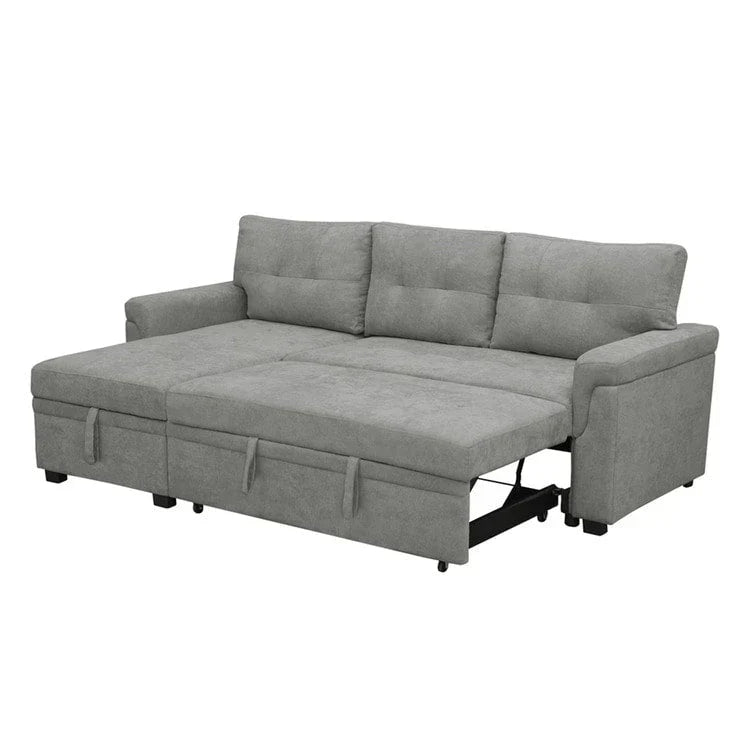 Verwandelbares, umbaubares Ecksofa mit ausziehbarem Schlafsofa, versteckter Aufbewahrung in der Récamiere und robusten Beinen