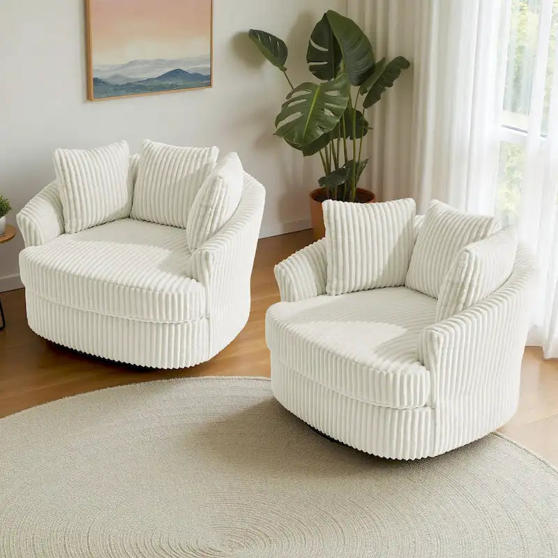2er-Set übergroßer 43 W Plüsch-Cord-Drehsessel mit Kissen