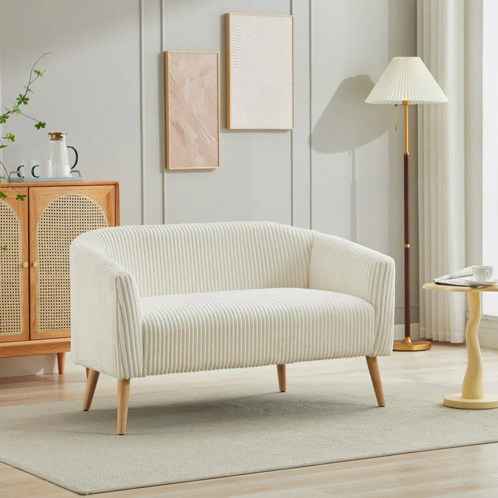 Zweisitzer-Sofa, bezogen mit Cordstoff, mit Walnussholzbeinen