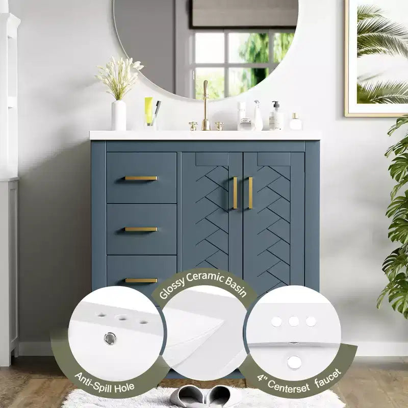 30 Zoll Einzelwaschtisch-Badschrank mit Unterschrank und 3 Schubladen – Schwarz / Blau / Grün / Indigo / Weiß