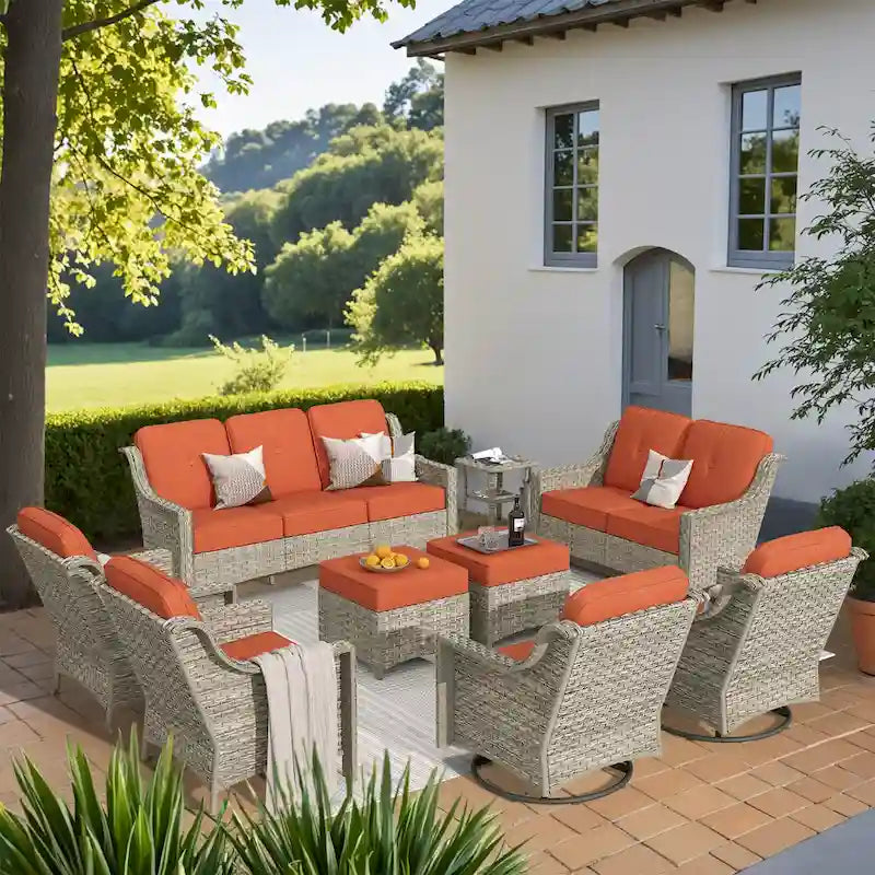 XIZZI 9-teiliges Gartenmöbel-Set mit drehbaren Stühlen für den Außenbereich