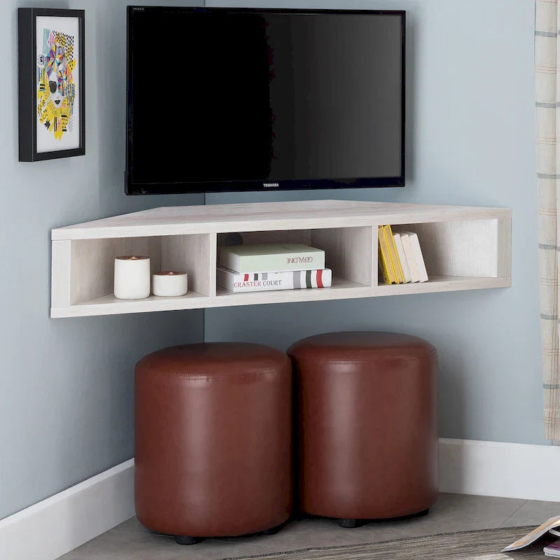 47 Eck-TV-Schrank, schwebend, 3 Ablagen, Transitional Style, platzsparende Wandmontage