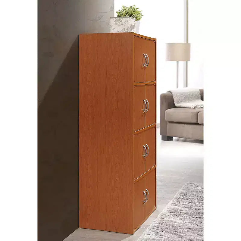 Hodedah HID44 Robuster, standmontierter, geschlossener Mehrzweckschrank mit 8 Türen für Zuhause und Büro, Buche-Optik