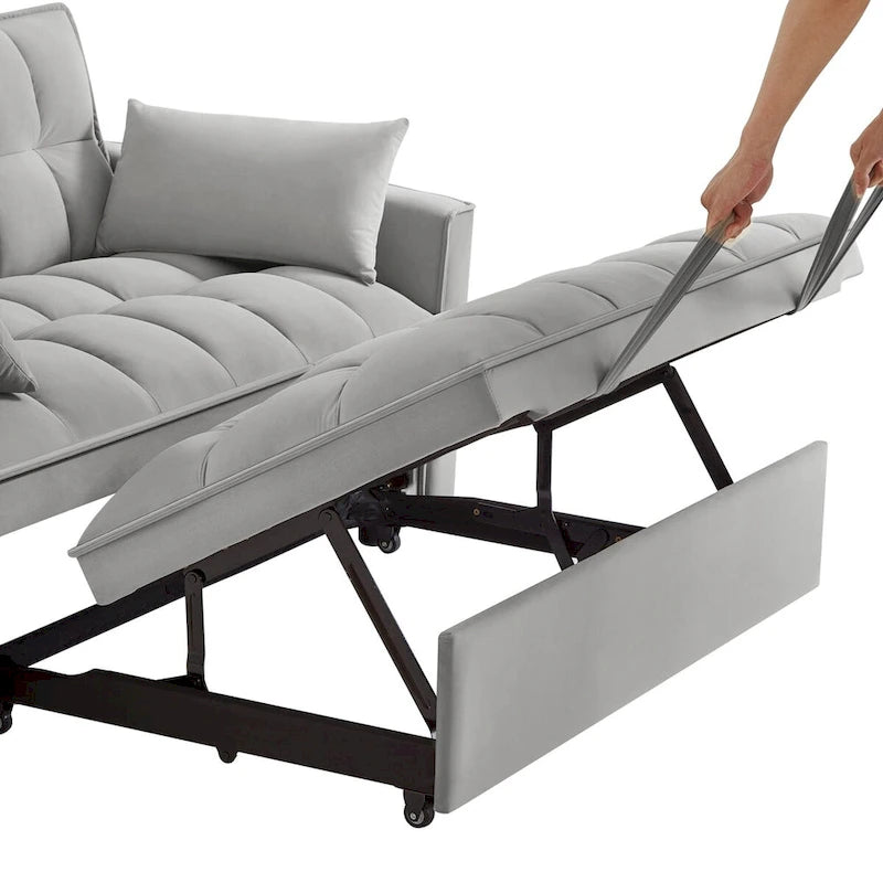 4-in-1 Loveseat Schlafsofa mit Armlehnen & Aufbewahrungstaschen, Multifunktionales getuftetes Ausziehsofa mit verstellbarer Rückenlehne