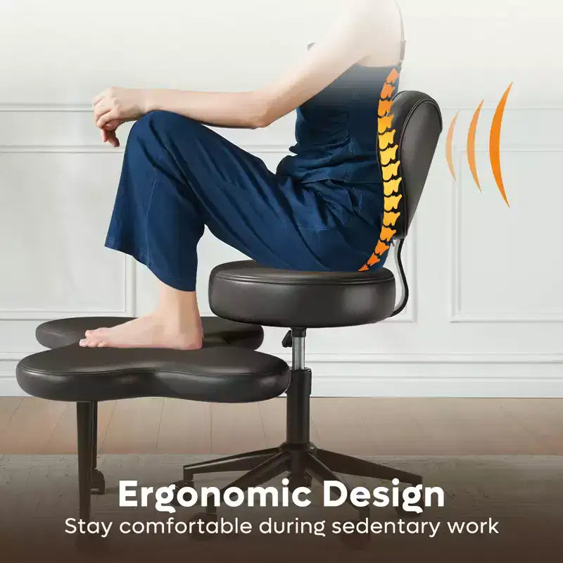 Pinmoco Ergonomischer Kreuz-Bürostuhl, höhenverstellbarer Meditationsstuhl, 360° drehbar, Lendenwirbelstütze, Arbeits- und Bürostuhl, ADHS-Stuhl