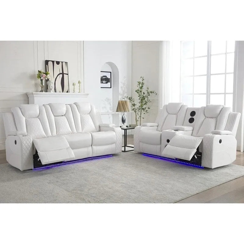 Elektrisches Relaxsofa mit kabellosem Ladegerät, Leselampe für das Wohnzimmer, Kunstleder-LED-Beleuchtung, AC/USB-Anschluss, Getränkehalter, Schwarz
