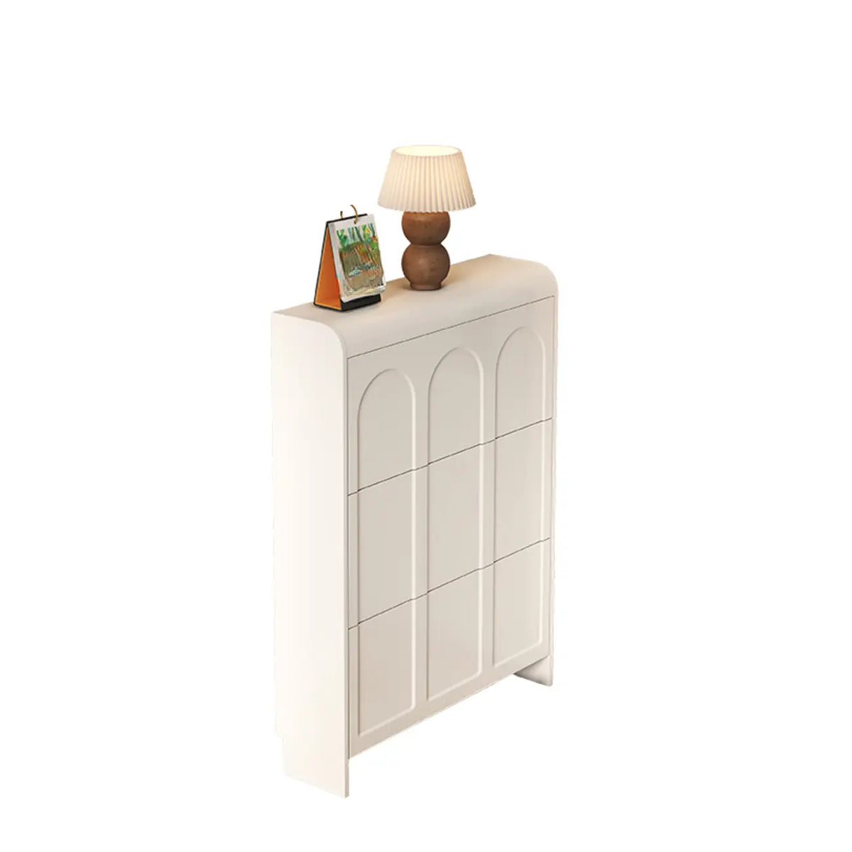 Schlanker Schuhschrank mit 3 Fächern, Weiß, Holz, Klappfach