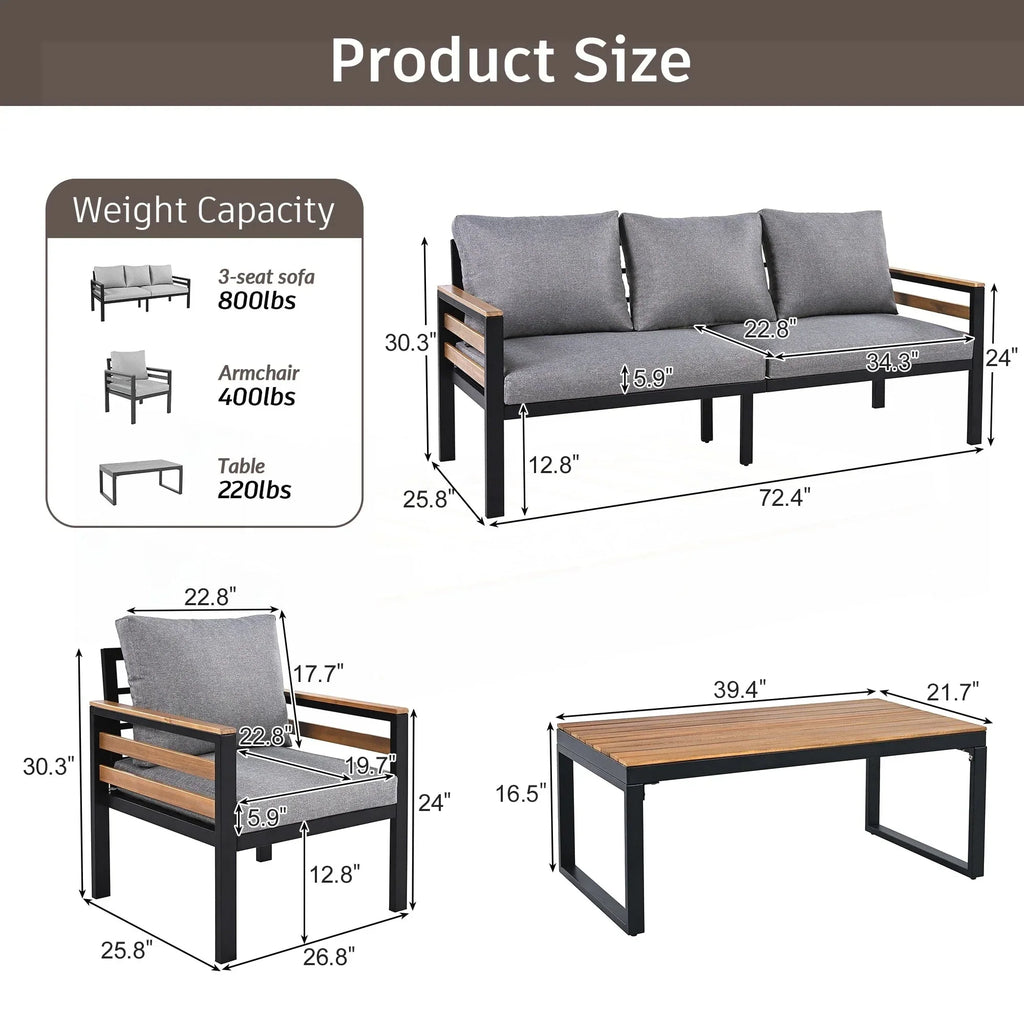 4-teiliges Outdoor-Gartenmöbel-Set mit Sofa