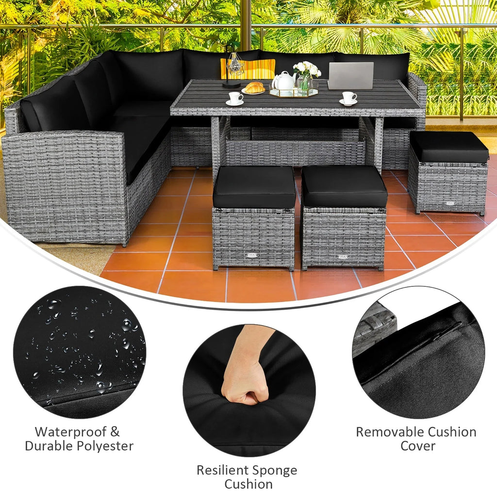 Costway 7-teiliges Terrassen-Essgruppe Rattan-Sofa Couch Ottomane – Details ansehen