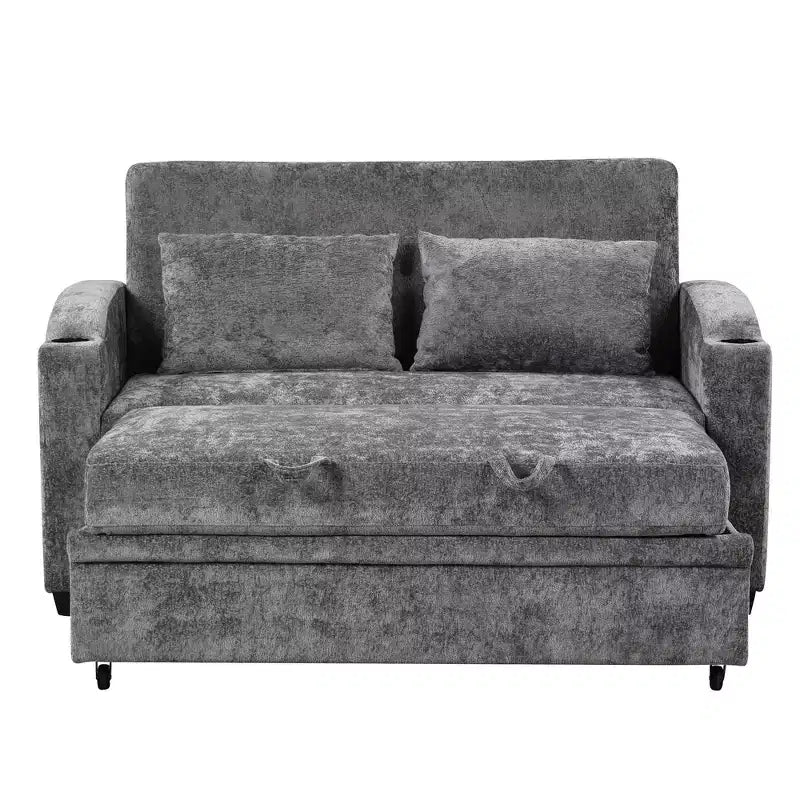 61.6 Modernes Chenille-Schlafsofa mit USB-Anschlüssen, Becherhaltern und verstellbarer Rückenlehne für Wohnzimmer, Apartment