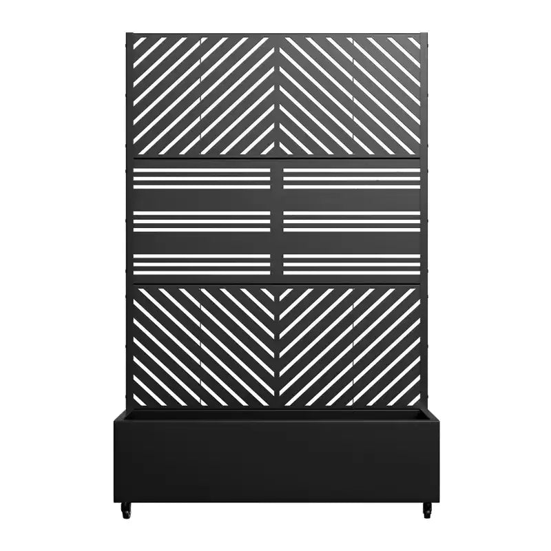 MAYEERTY Pflanzkasten mit Spalier Eisen Schwarz Parallel Line 01 Lamellen klassisch kombiniert Stil 183x119x41cm 3-teiliges Set