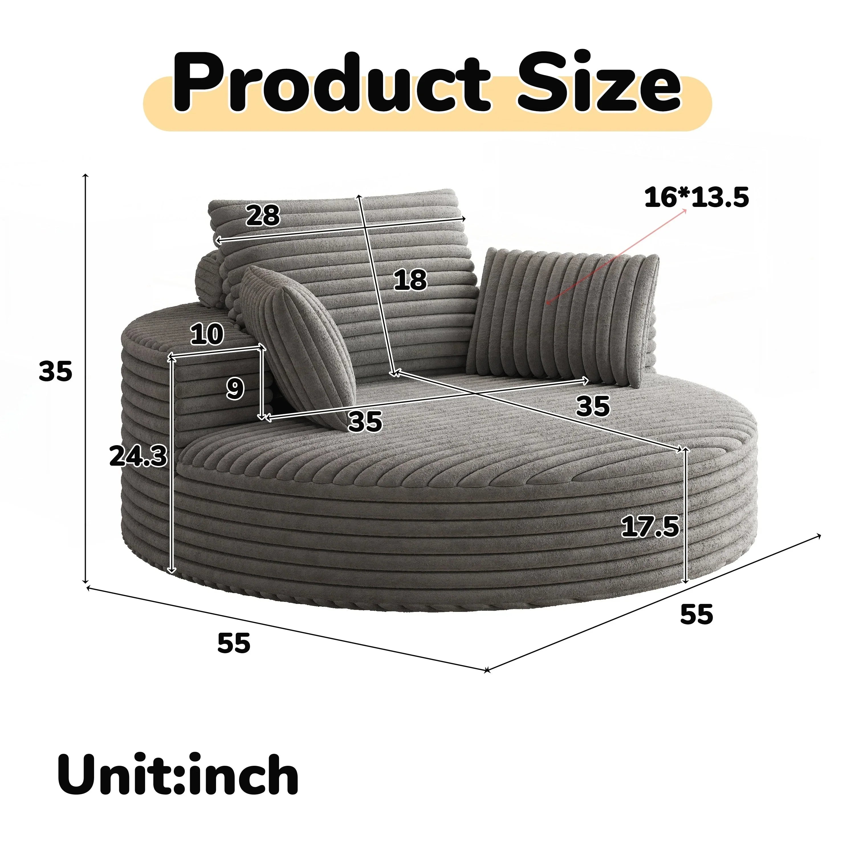 Einzelsessel aus Kord-Chenille-Schaumstoff, drehbar