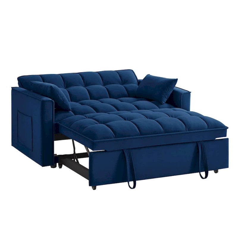4-in-1 Loveseat Schlafsofa mit Armlehnen & Aufbewahrungstaschen, Multifunktionales getuftetes Ausziehsofa mit verstellbarer Rückenlehne