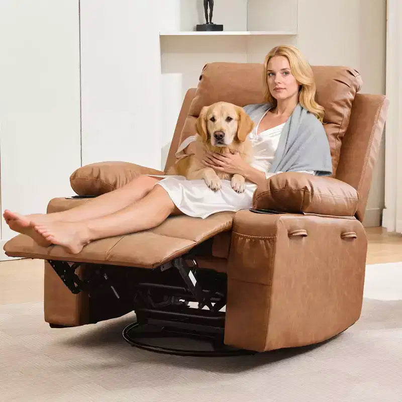 Übergroßer 360°-Dreh- und Schaukelsessel mit Massage und Heizung – Ergonomischer Loungesessel mit Getränkehaltern, Seitentaschen für Wohnzimmer, Kinderzimmer