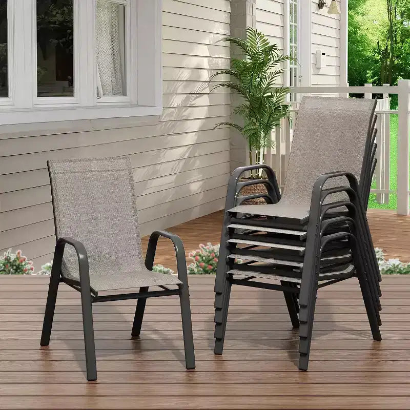 Terrassenstühle, stapelbare Outdoor-Esszimmerstühle, 4er-/6er-Set, wetterfeste, leichte Textilene-Outdoor-Stühle mit Armlehnen für Garten und Pool
