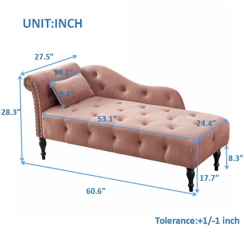 Moderne 60.6 Samt gepolsterte Knöpfe getuftete Chaiselongue mit Massivholzbeinen und Ziernägeln