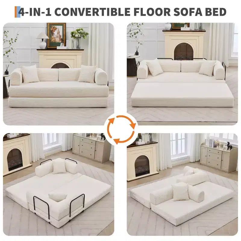 4-in-1 Schlafsofa, 79" rahmenloses Cord-Klappbodenbett mit Kissen, keine Montage erforderlich, Zweisitzer für kleine Wohnungen
