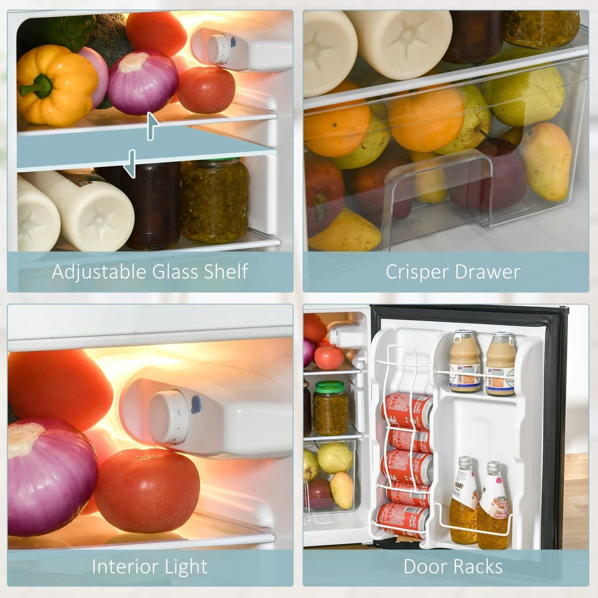 HOMCOM Doppel-Mini-Kühlschrank mit Gefrierfach, 90 L Kompaktkühlschrank mit verstellbarem Regal, einstellbares Thermostat