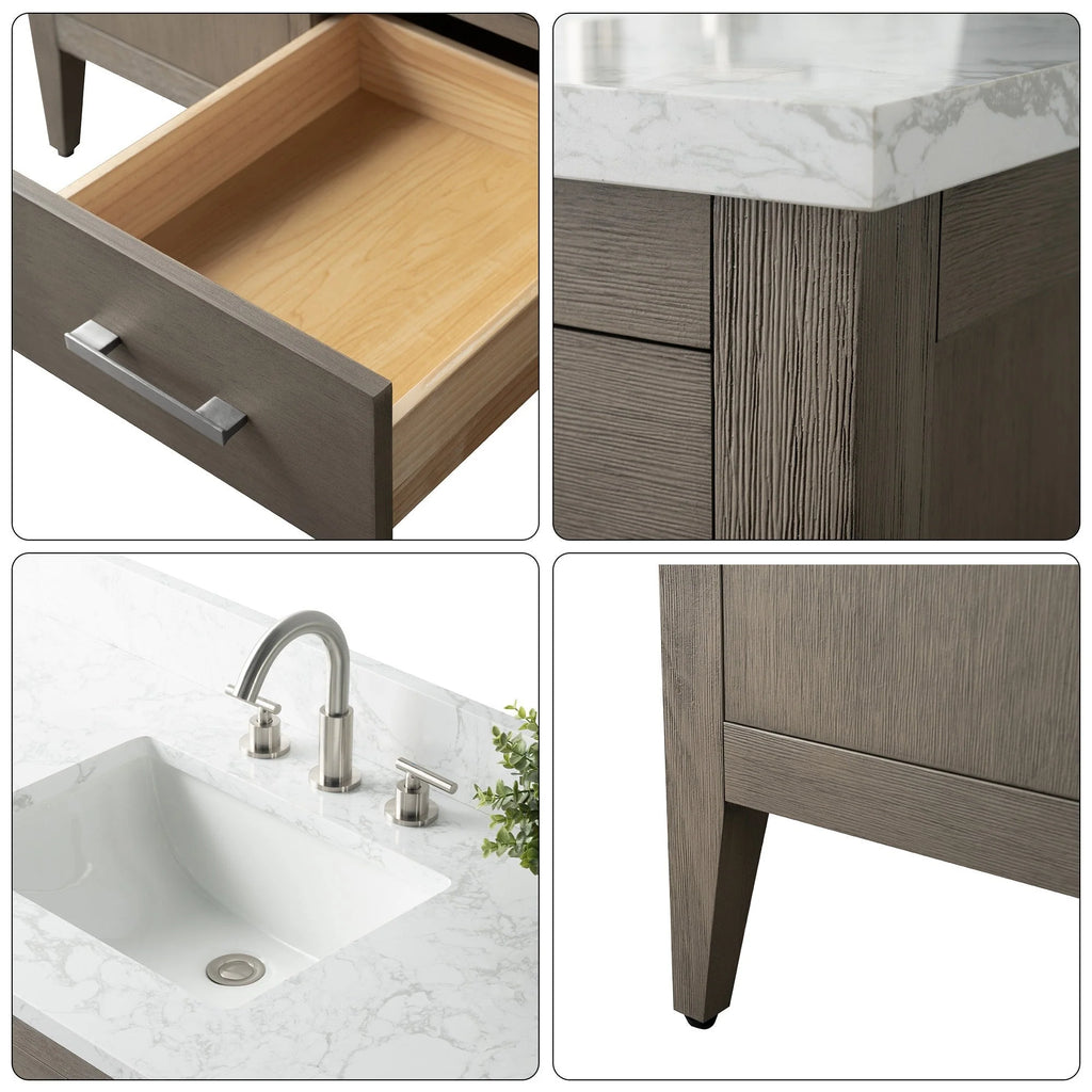 Vanity Art 72 Zoll Badezimmer-Waschtischunterschrank mit Doppelwaschbecken und Kunstmarmorplatte