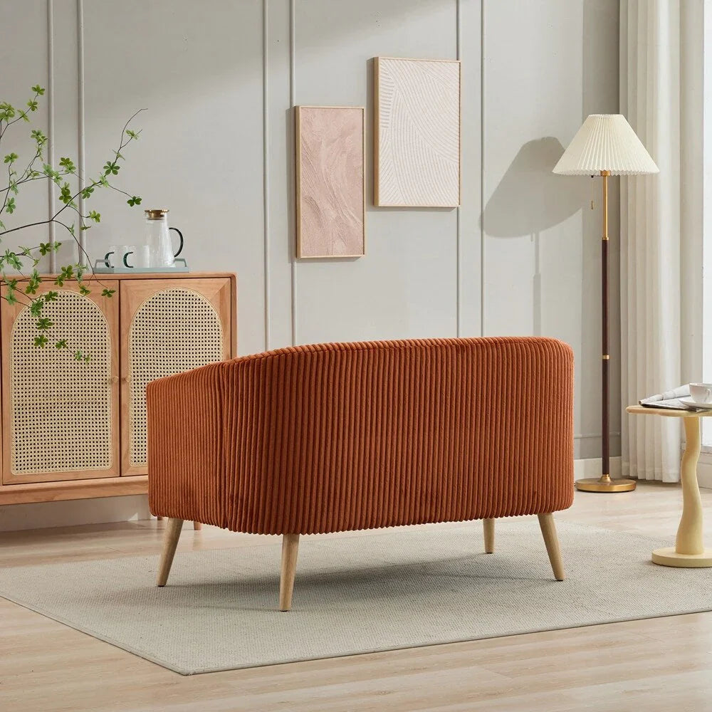 Zweisitzer-Sofa, bezogen mit Cordstoff, mit Walnussholzbeinen