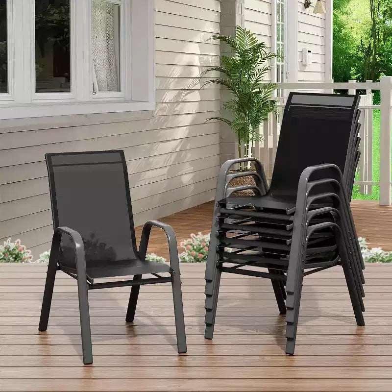 Terrassenstühle, stapelbare Outdoor-Esszimmerstühle, 4er-/6er-Set, wetterfeste, leichte Textilene-Outdoor-Stühle mit Armlehnen für Garten und Pool