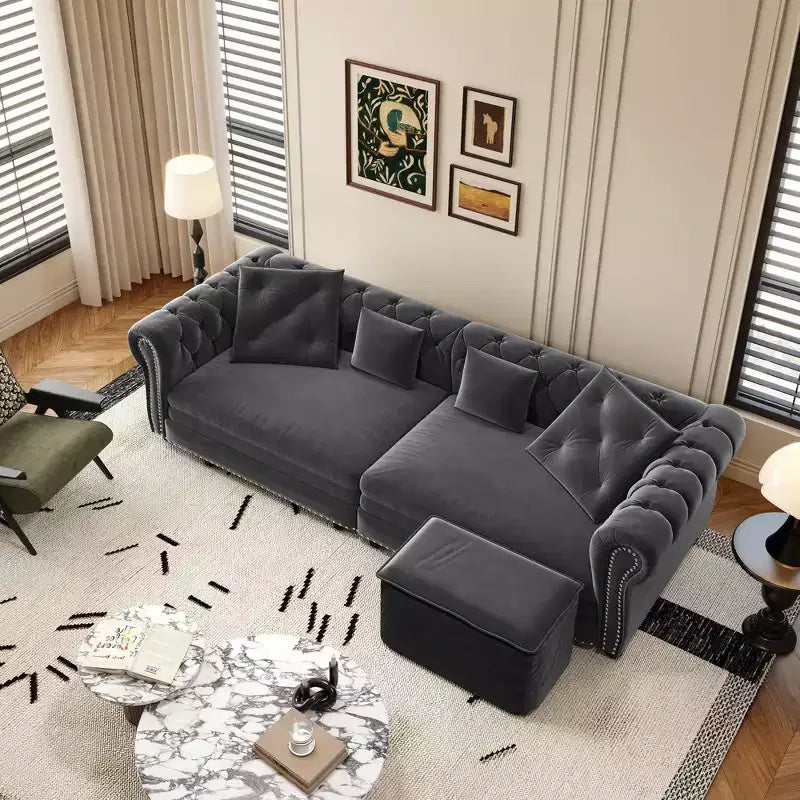 Whisen Velvet 3-in-1 Schlafsofa und wandelbares Schlafsofa im Kingsize-Format mit ausziehbarem Ottomane, getuftetem Design