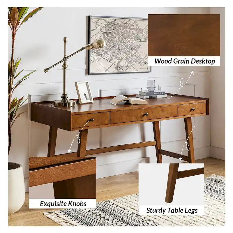 Eugenia Mid-century Büroschreibtisch mit Schubladenteiler, Kabelmanagement und Ladestation von HULALA HOME
