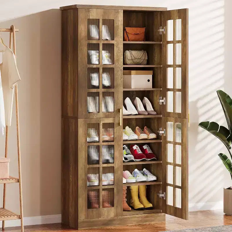Lantine Hoher Schuhschrank mit Türen, 8-stöckiger Schuhaufbewahrungsschrank mit verstellbaren Einlegeböden, Moderner Schuhschrank für Flur, Schrank, Wohnzimmer, Weiß
