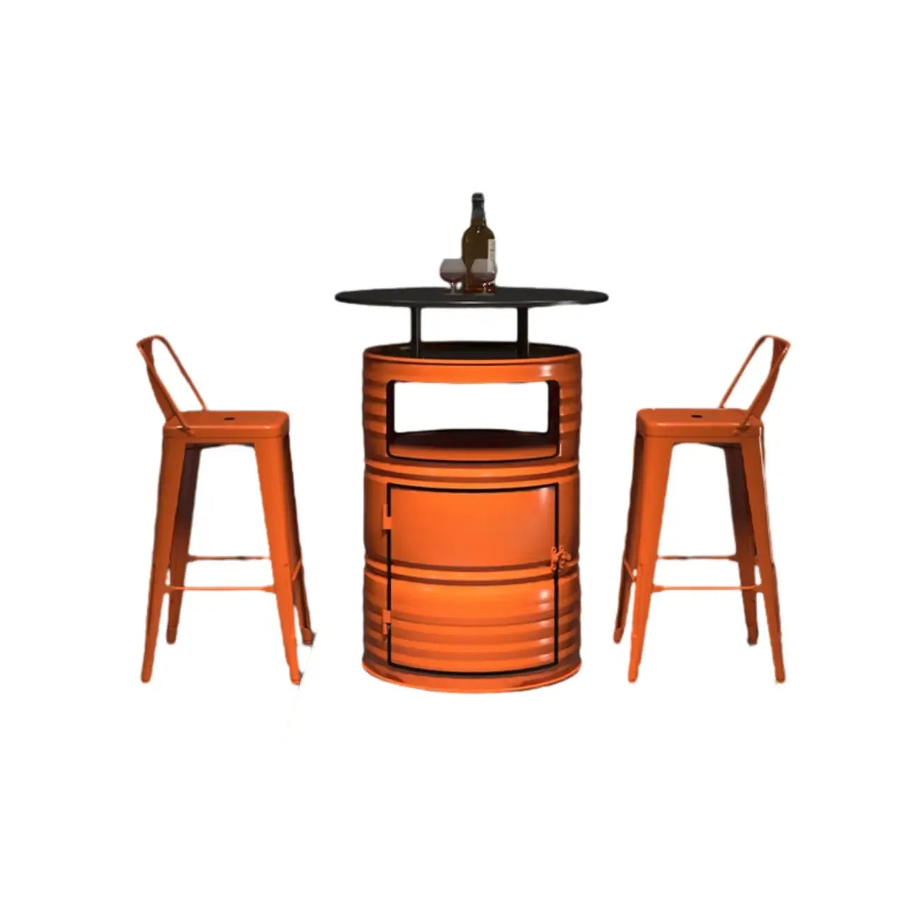 Industrielle schwarze, orangefarbene Metallfass-Stehtische