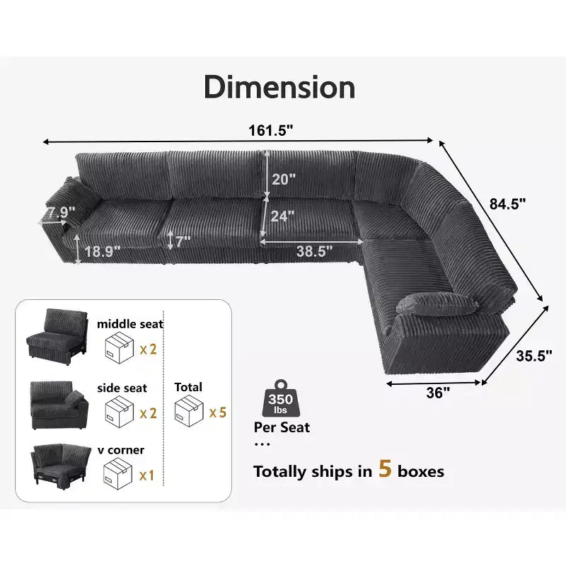 Dyonery Modulares Cord-Ecksofa mit waschbaren Bezügen