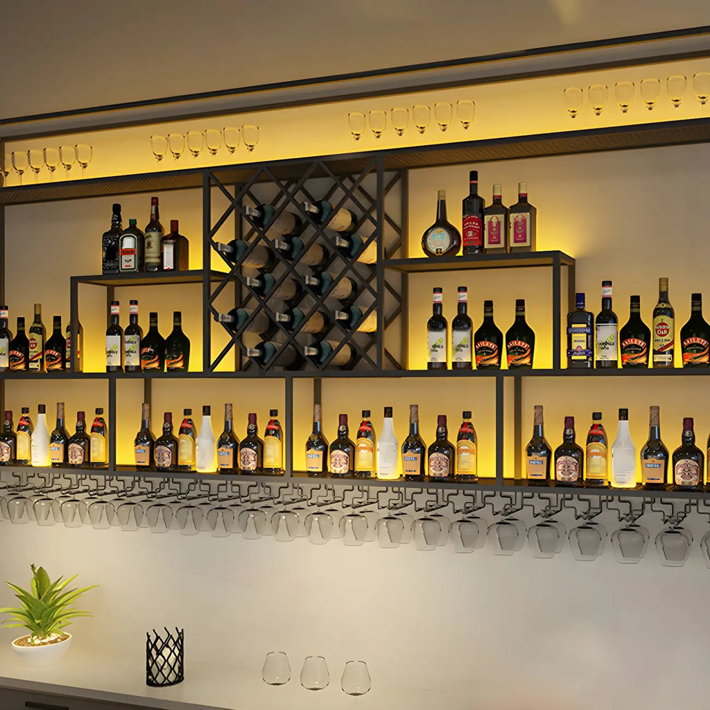 Rechteckiges Wand-Weinregal aus schwarzem Metall