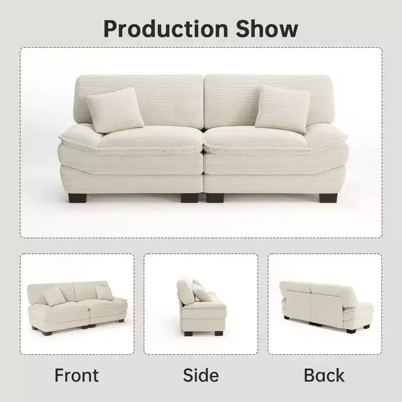 Beige Kordsamtsofa 87 mit 2 Kissen, Segelboot-förmiges tiefes Sofa für Wohnzimmer, kleine Räume, Büro, Apartment – Morden Fort