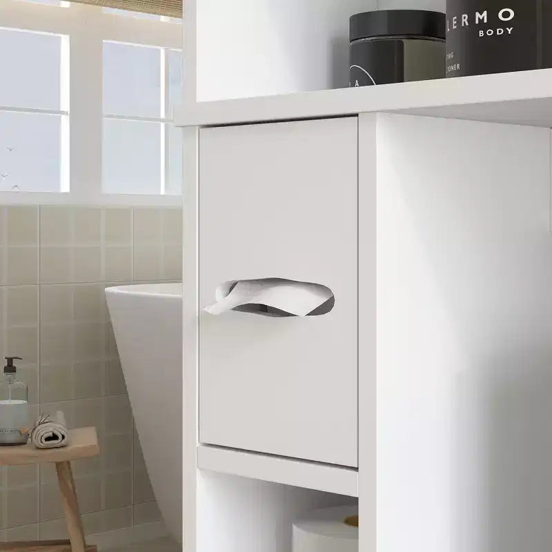 HOMCOM Überbau für die Toilette, moderner Badezimmer-Organizer mit 2 Türen, Toilettenpapierhalter, freistehendes Platzsparwunder