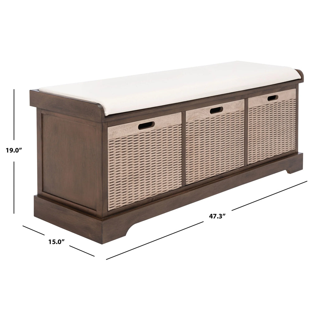SAFAVIEH Fiorello 3-Schubladenbank mit Polsterung – 120 B x 38 T x 48 H cm – 120Bx38Tx48H