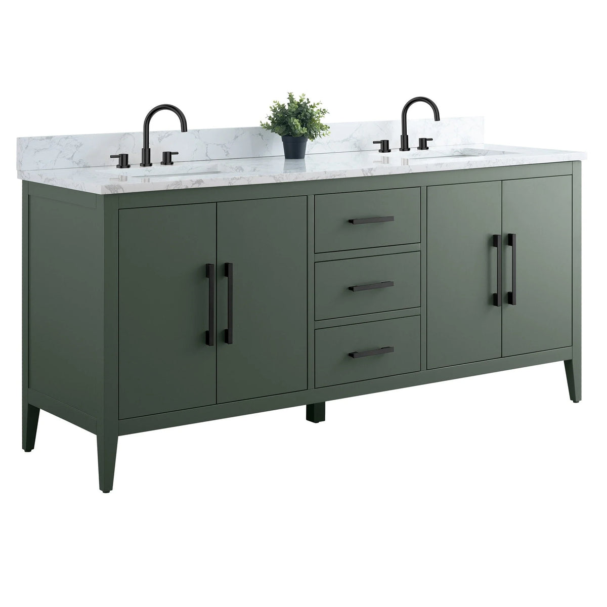 Vanity Art 72 Zoll Badezimmer-Waschtischunterschrank mit Doppelwaschbecken und Kunstmarmorplatte