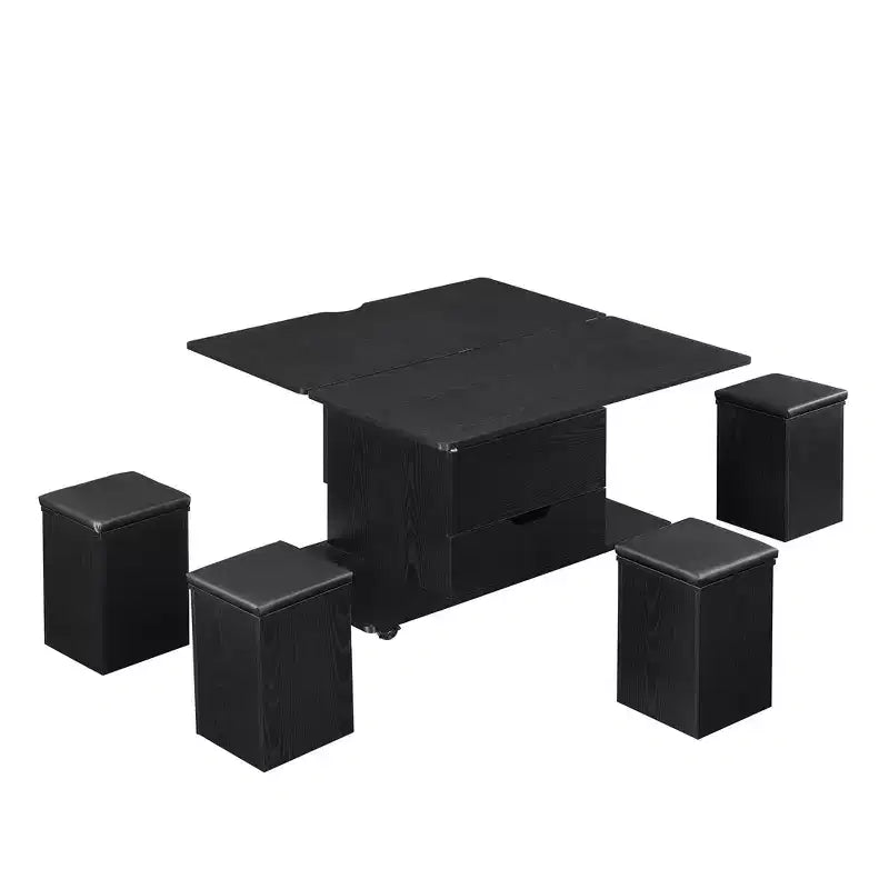 Multifunktionaler moderner Couchtisch mit Hebefunktion, verstecktem Stauraum, 4 Hockern und Rollen, perfekt für moderne Wohnbereiche
