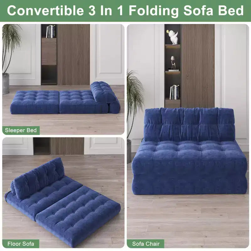 Klappbares Cord-Schlafsofa Futon, wandelbarer Bodenschlafsessel mit Kissen & Rückenlehne