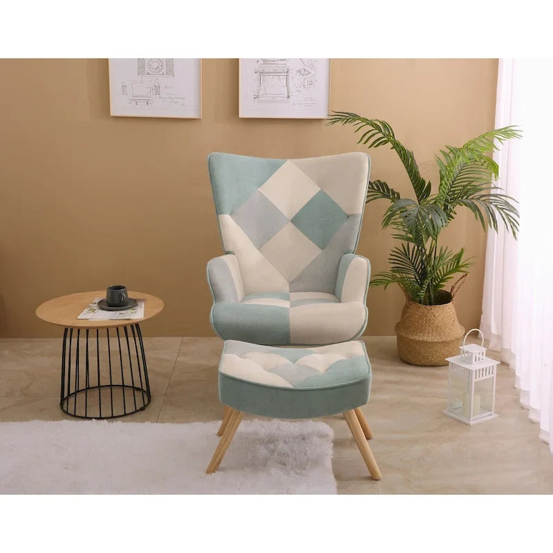 Akzentsessel mit Ottoman, Wohnzimmersessel und Ottomane Set, Bequemer Seitenlehnsessel für Schlafzimmer, Kreative Spleiß-Stoffoberfläche
