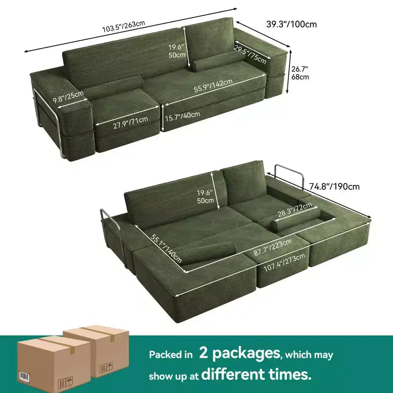 Verwandelbare Cloud-Sektionalcouch Bequemes Kord-Sektionalsofa Bequeme Couch mit tiefem Sitz & hohen Kissen Einfache Montage