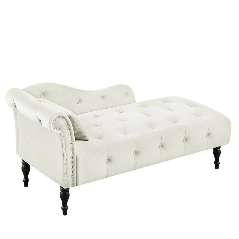 Moderne 60.6 Samt gepolsterte Knöpfe getuftete Chaiselongue mit Massivholzbeinen und Ziernägeln