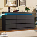 9 Schubladen Kommode für Schlafzimmer, Schubladenschrank mit Ladestation & LED-Beleuchtung, Doppel-Holz-Kleiderschrank, Moderne Kommode TV-Ständer