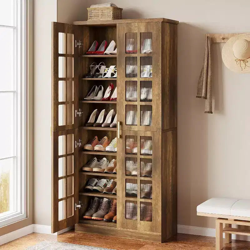 Lantine Hoher Schuhschrank mit Türen, 8-stöckiger Schuhaufbewahrungsschrank mit verstellbaren Einlegeböden, Moderner Schuhschrank für Flur, Schrank, Wohnzimmer, Weiß